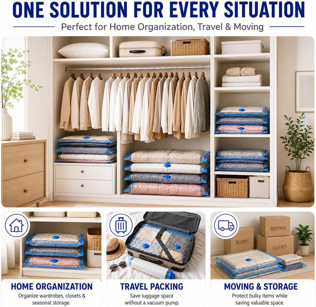 Larova vacuum bags for home organization, travel packing and moving