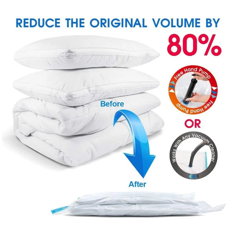 Reduce bedding volume by up to 80% - free hand pump included, or use any vacuum cleaner